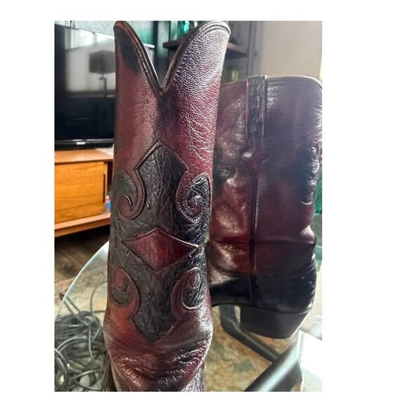 Vintage Black Ostrich & Burgundy Cowboy Boots, Mens 8.5D main image 7